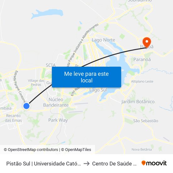 Pistão Sul | Universidade Católica / Estácio to Centro De Saúde 1 - Itapoã map