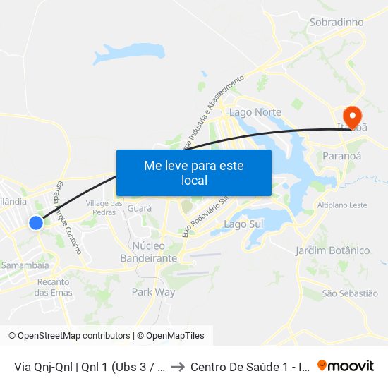 Via Qnj-Qnl | Qnl 1 (Ubs 3 / Ced 6) to Centro De Saúde 1 - Itapoã map