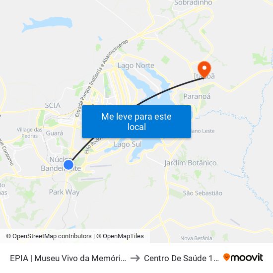 Epia Sul | Museu Vivo Da Memória Candanga to Centro De Saúde 1 - Itapoã map