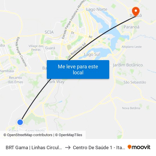 Terminal Brt Gama to Centro De Saúde 1 - Itapoã map