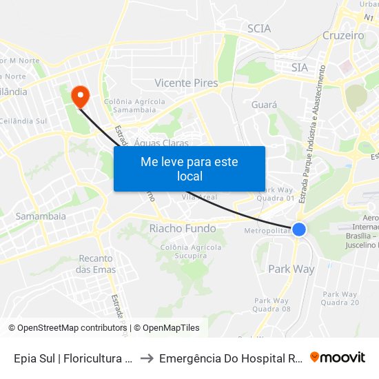 EPIA Sul | Floricultura / Estação BRT Park Way to Emergência Do Hospital Regional De Taguatinga - Hrt map