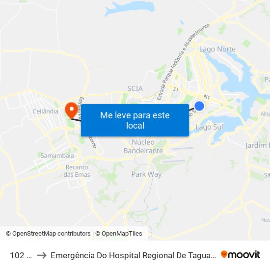 102 Sul to Emergência Do Hospital Regional De Taguatinga - Hrt map
