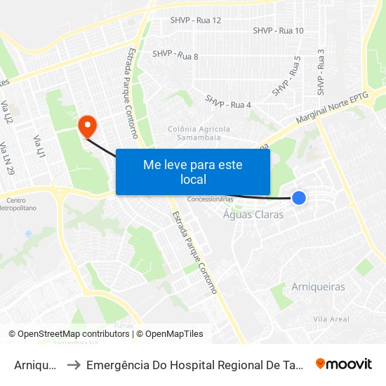 Arniqueiras to Emergência Do Hospital Regional De Taguatinga - Hrt map