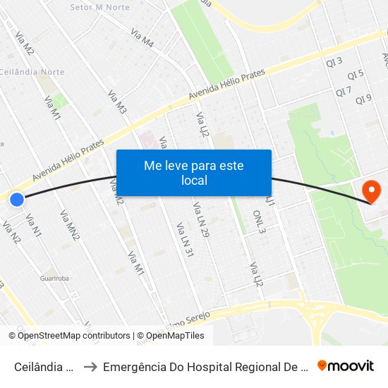 Ceilândia Centro to Emergência Do Hospital Regional De Taguatinga - Hrt map
