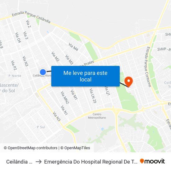 Ceilândia Norte to Emergência Do Hospital Regional De Taguatinga - Hrt map