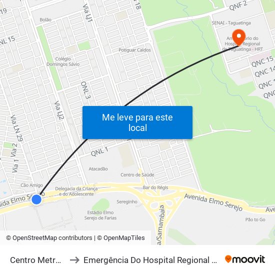 Centro Metropolitano to Emergência Do Hospital Regional De Taguatinga - Hrt map