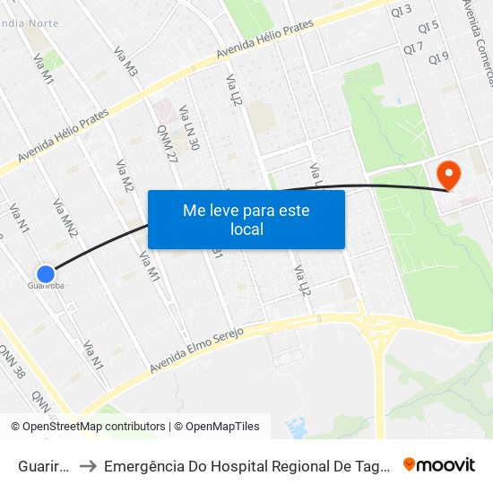 Guariroba to Emergência Do Hospital Regional De Taguatinga - Hrt map