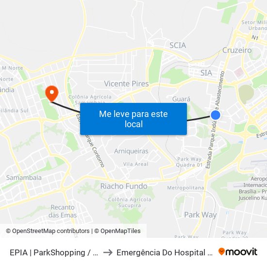 EPIA | ParkShopping / Carrefour (SEMIURBANO) to Emergência Do Hospital Regional De Taguatinga - Hrt map