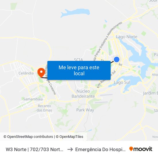 W3 Norte | 702/703 Norte (Marista / Paróquia N. Sra. Saúde) to Emergência Do Hospital Regional De Taguatinga - Hrt map