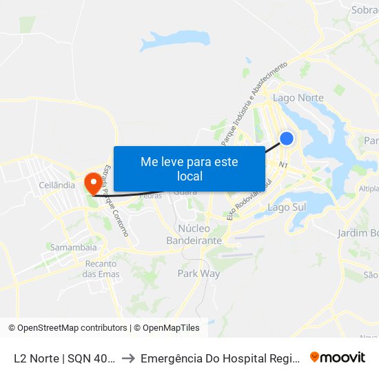 L2 Norte | Sqn 406 (Unb / Odonto Hub) to Emergência Do Hospital Regional De Taguatinga - Hrt map