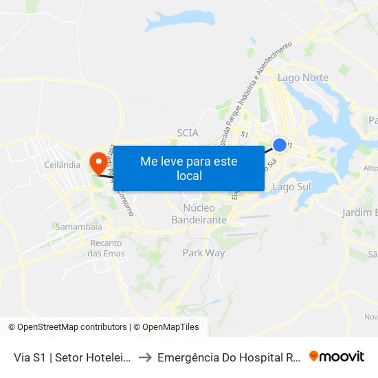 Via S1 | Setor Hoteleiro Sul (Hotel Nacional) to Emergência Do Hospital Regional De Taguatinga - Hrt map