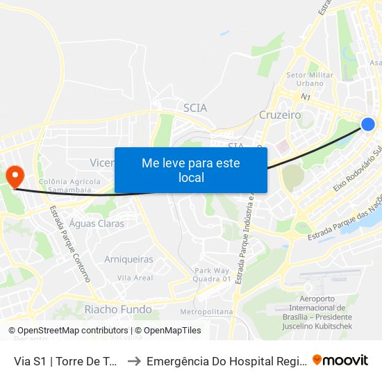 Via S1 | Torre De Tv / Brasil 21 / Shs to Emergência Do Hospital Regional De Taguatinga - Hrt map