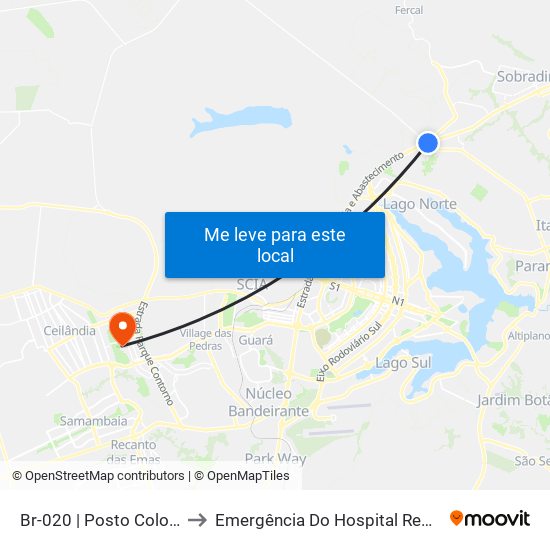Br-020 | Posto Colorado / Altana Mall to Emergência Do Hospital Regional De Taguatinga - Hrt map