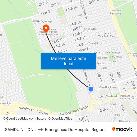 SAMDU N. | QNB 2 (INSS) to Emergência Do Hospital Regional De Taguatinga - Hrt map