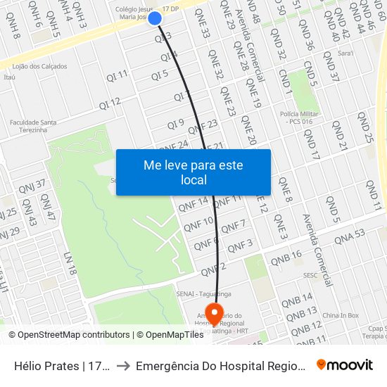 Hélio Prates | 17ª Dp / Cef 12 to Emergência Do Hospital Regional De Taguatinga - Hrt map