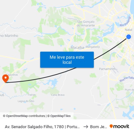 Av. Senador Salgado Filho, 1780 | Portugal Center to Bom Jesus map