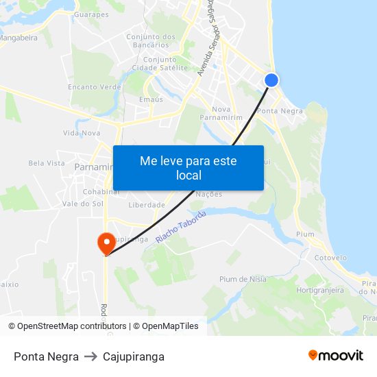 Ponta Negra to Cajupiranga map