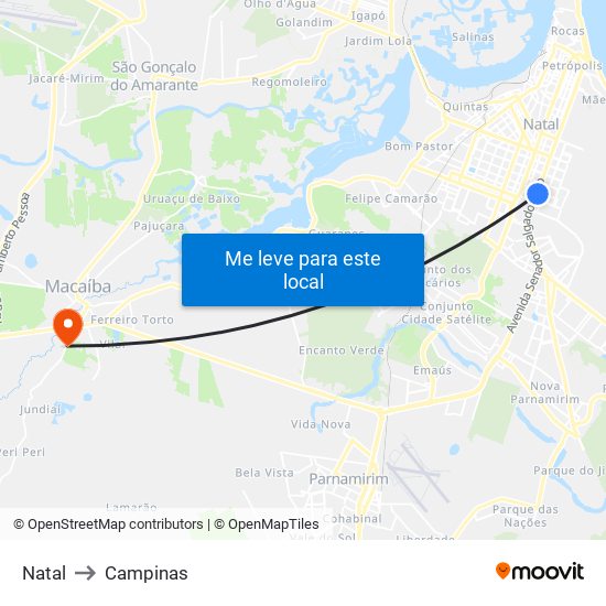 Natal to Campinas map
