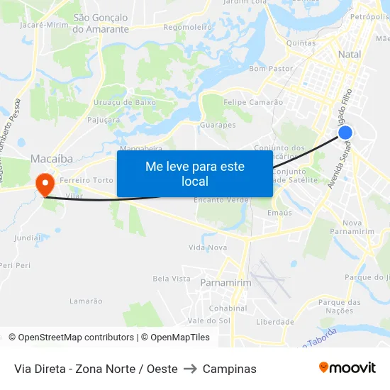 Via Direta - Zona Norte / Oeste to Campinas map
