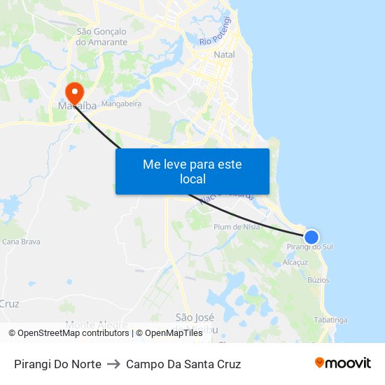 Pirangi Do Norte to Campo Da Santa Cruz map