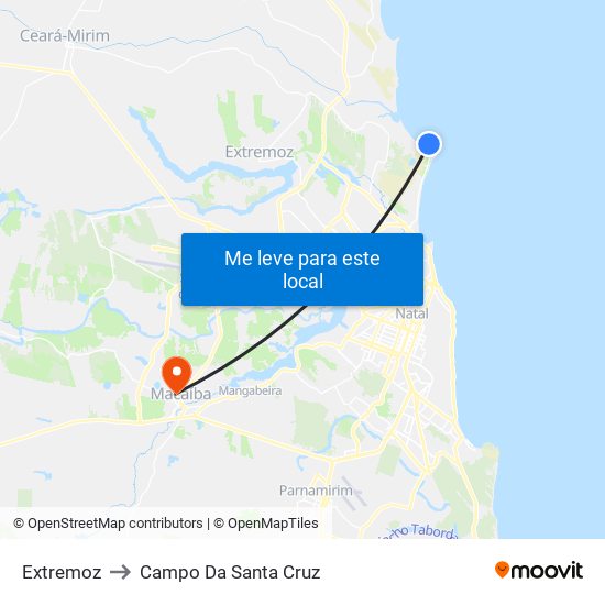 Extremoz to Campo Da Santa Cruz map