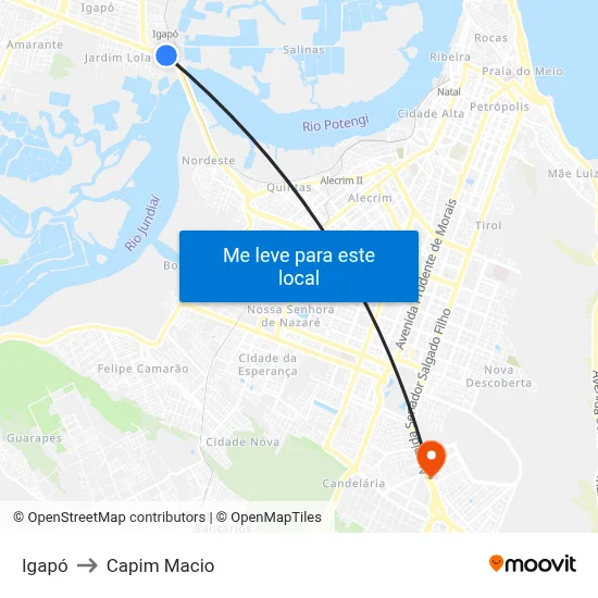Igapó to Capim Macio map