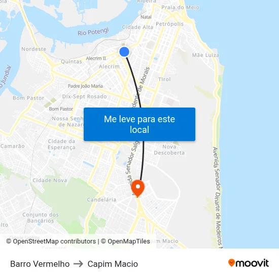 Barro Vermelho to Capim Macio map