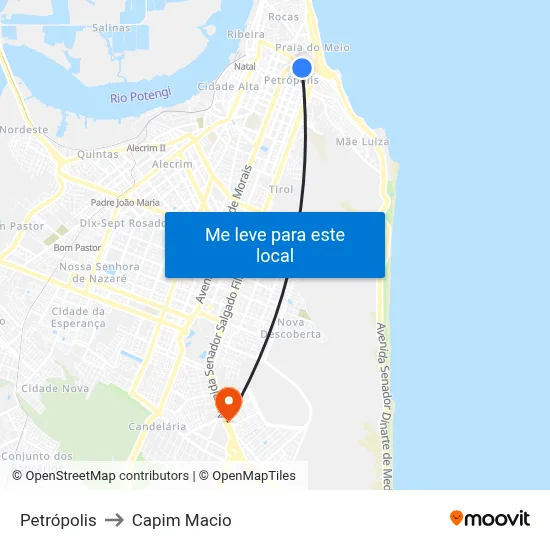 Petrópolis to Capim Macio map