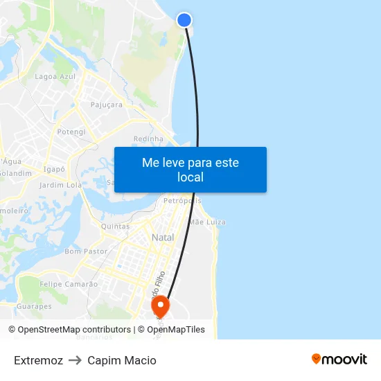 Extremoz to Capim Macio map