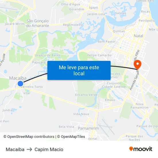 Macaíba to Capim Macio map