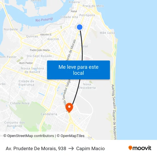 Av. Prudente De Morais, 938 to Capim Macio map