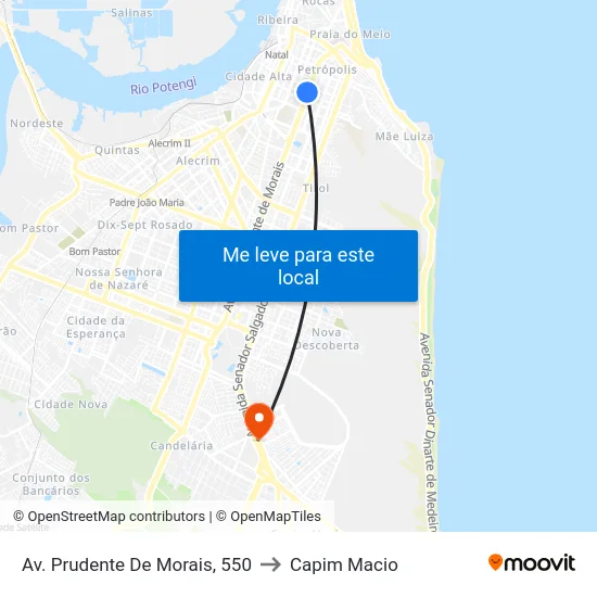 Av. Prudente De Morais, 550 to Capim Macio map