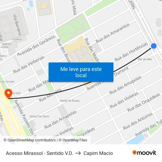 Acesso Mirassol - Sentido V.D. to Capim Macio map