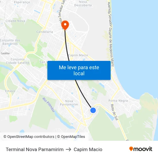 Terminal Nova Parnamirim to Capim Macio map
