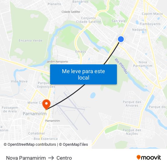 Nova Parnamirim to Centro map