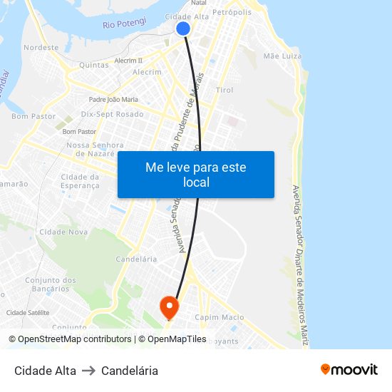 Cidade Alta to Candelária map