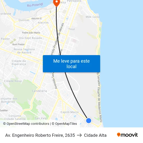 Av. Engenheiro Roberto Freire, 2635 to Cidade Alta map