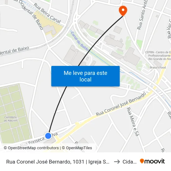 Rua Coronel José Bernardo, 1031 | Igreja São Sebastião - Plataforma Zona Oeste I to Cidade Alta map