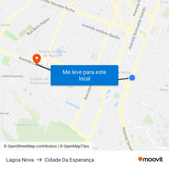 Lagoa Nova to Cidade Da Esperança map