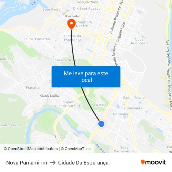 Nova Parnamirim to Cidade Da Esperança map