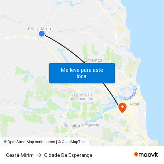 Ceará-Mirim to Cidade Da Esperança map