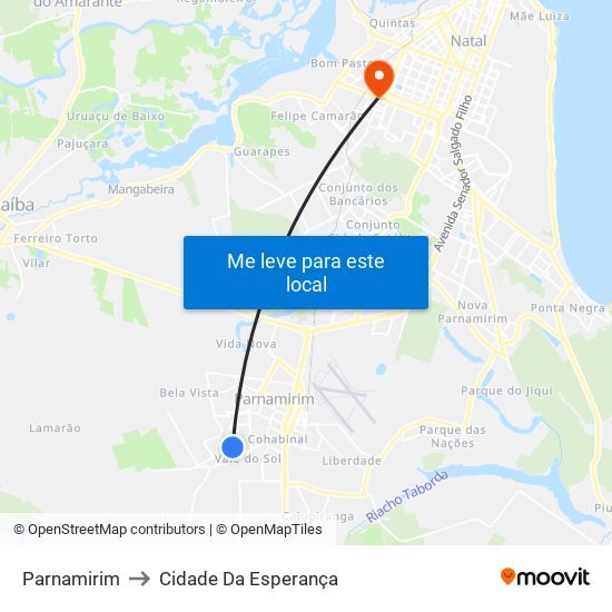 Parnamirim to Cidade Da Esperança map