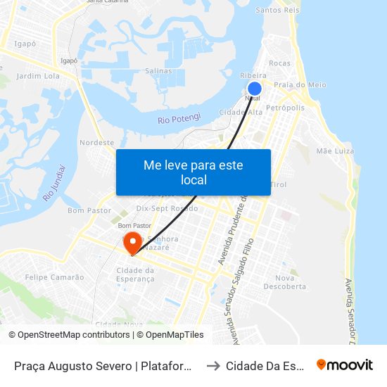 Praça Augusto Severo | Plataforma Zona Norte to Cidade Da Esperança map