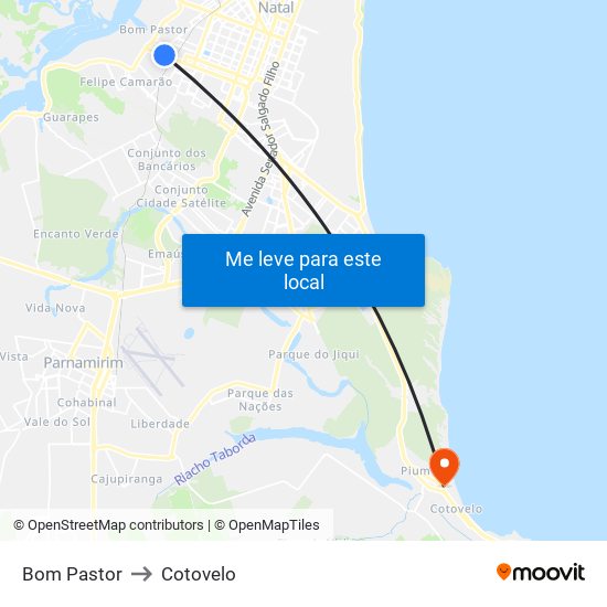 Bom Pastor to Cotovelo map