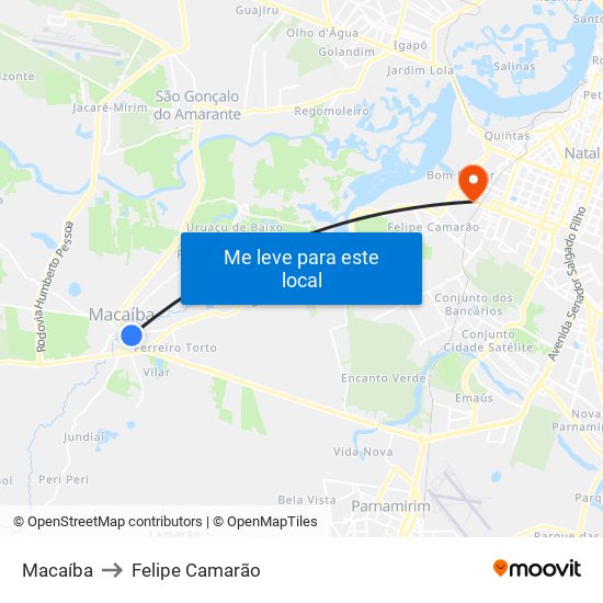 Macaíba to Felipe Camarão map