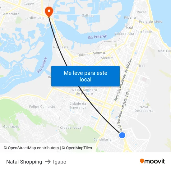 Natal Shopping to Igapó map
