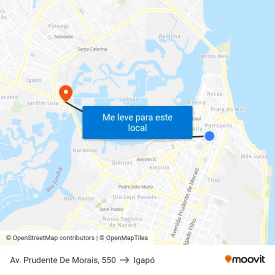 Av. Prudente De Morais, 550 to Igapó map
