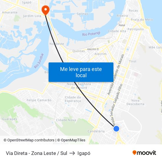 Via Direta - Zona Leste / Sul to Igapó map