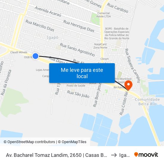 Av. Bacharel Tomaz Landim, 2650 | Casas Bahia to Igapó map