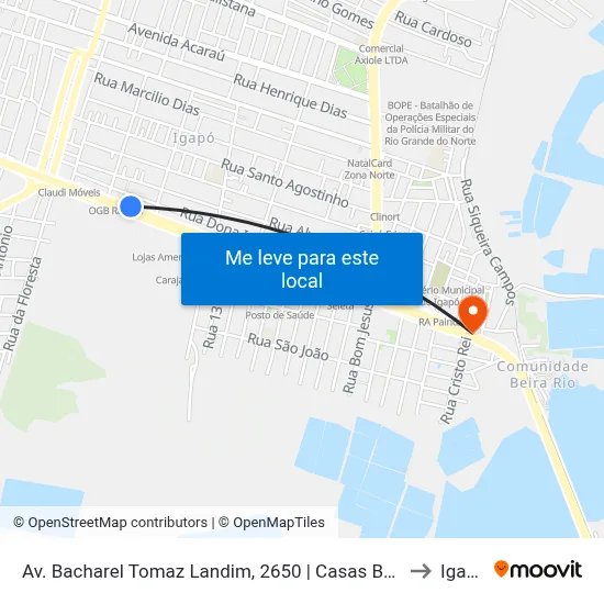 Av. Bacharel Tomaz Landim, 2650 | Casas Bahia to Igapó map
